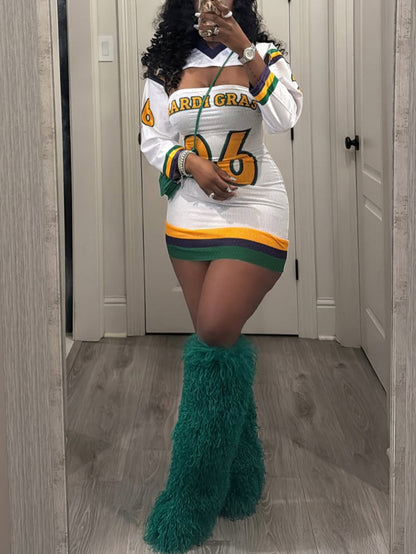 Sporty Letter Print Tube Mini Dress Set