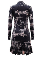 Long Sleeve Ruffle Hem Print Mini Dress