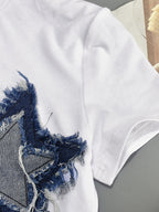 Patchwork Star Cropped Round Neck T-Shirt