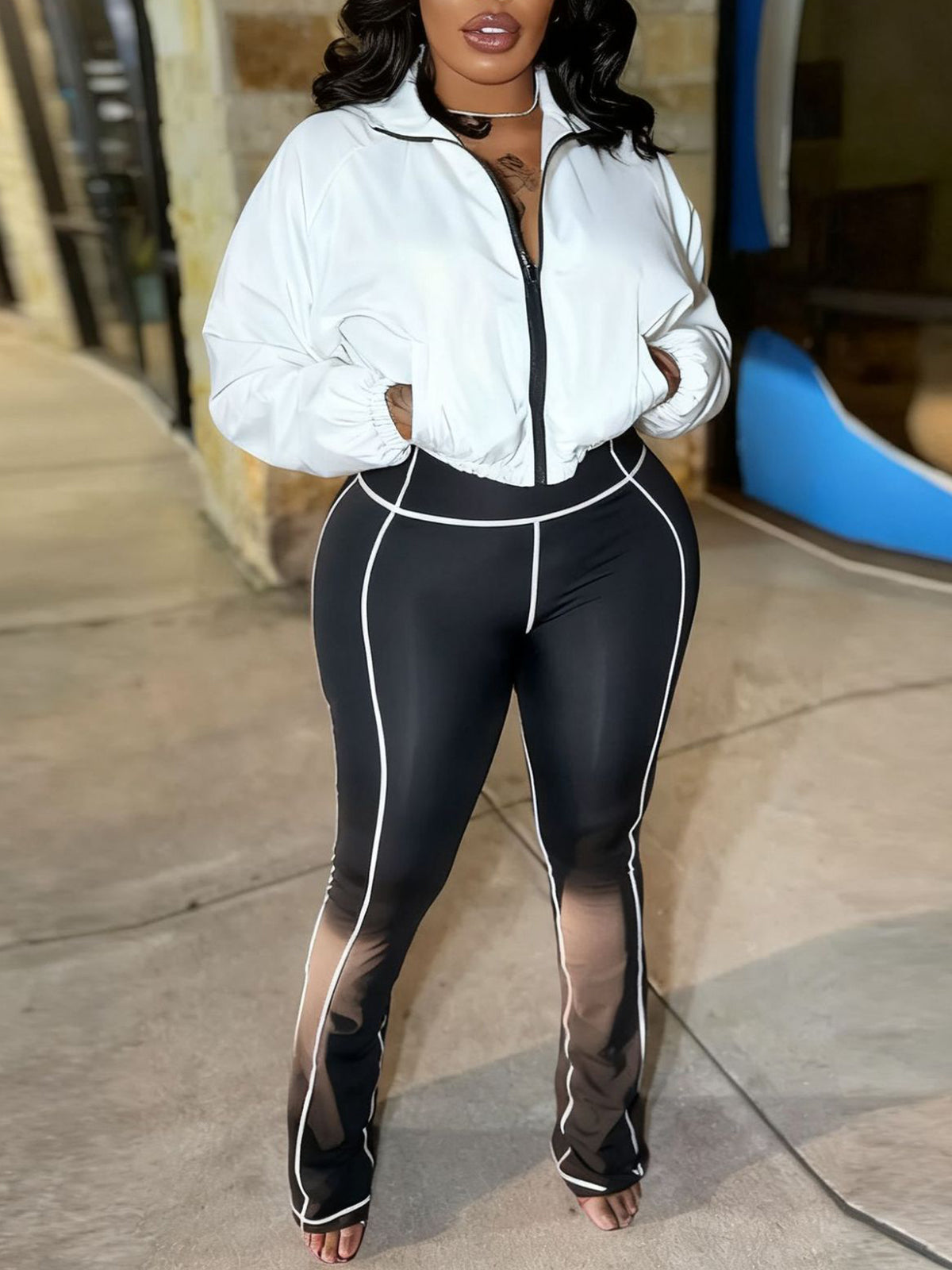 Zip-Up Cropped Jacket Leggings Set