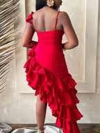 Ruffled Asymmetrical Ruched Cami Dress