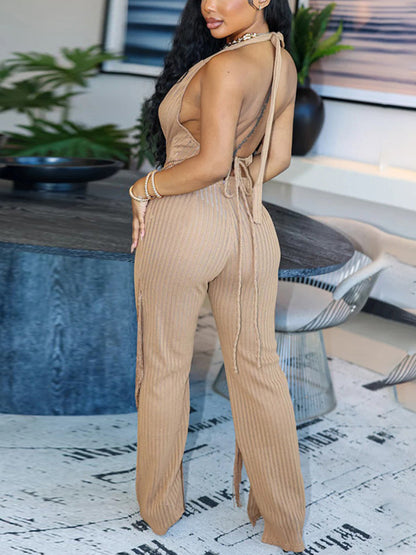 Two Piece Tassel Halter Tops Pants Sets