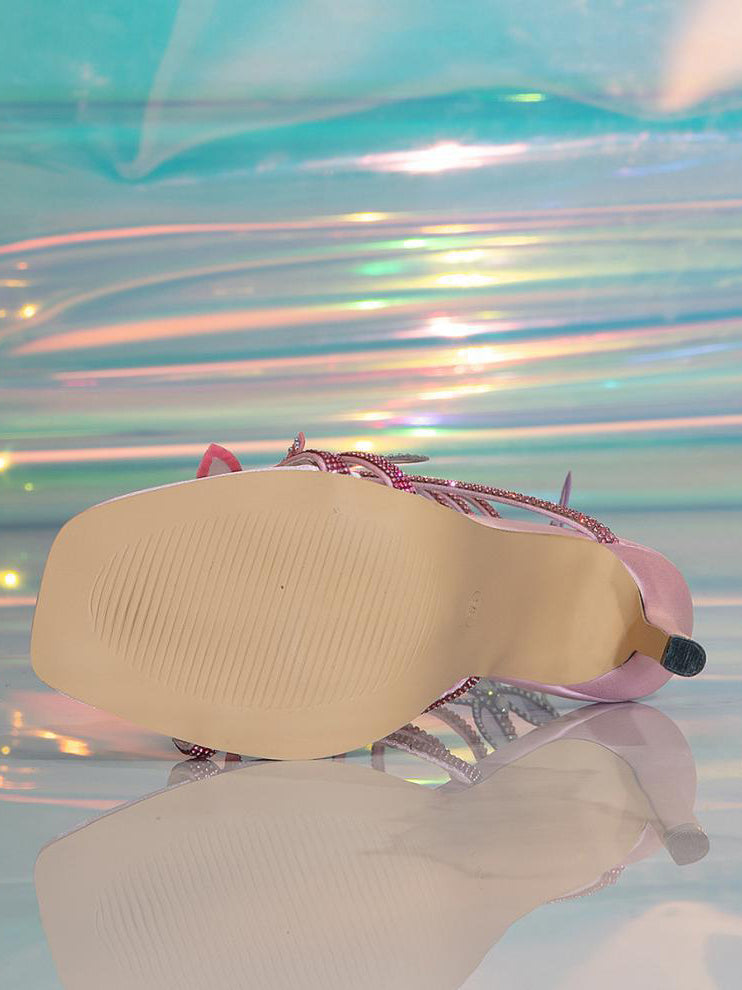 Rhinestone Butterfly Strappy Heel Sandals