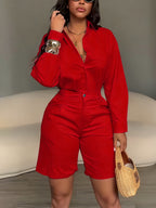 Lapel Shirt Shorts Sets