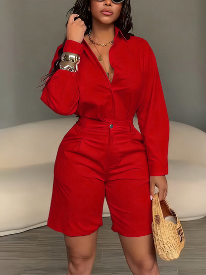 Lapel Shirt Shorts Sets