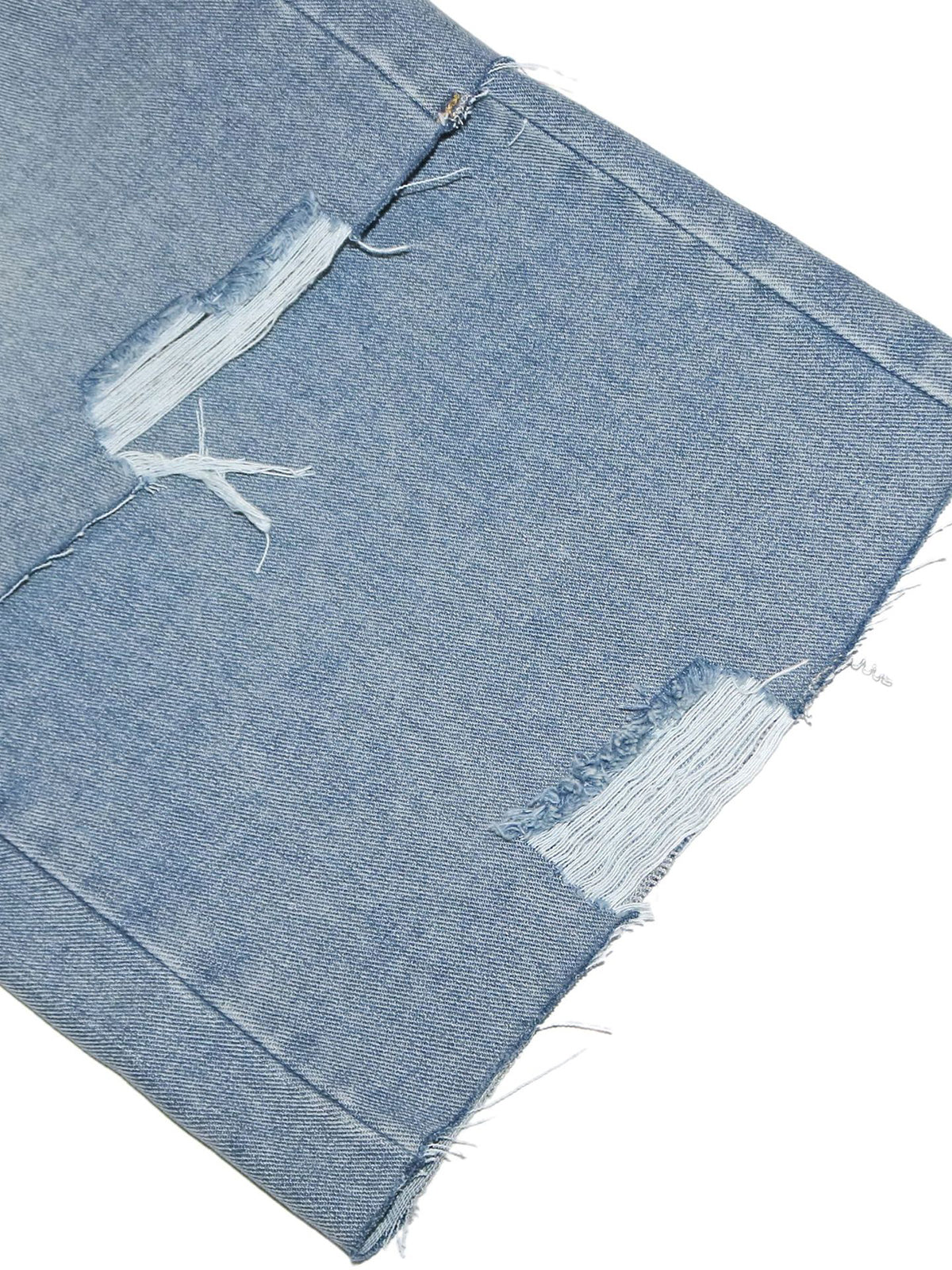 Asymmetrical Distressed Denim Capri Pants