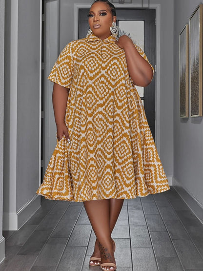 Vestido midi fluido de manga corta con cuello camisero de talla grande