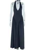 Elegant Halter Neck Solid Color Dress