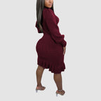 Ruffled Knitted Turtleneck Dress