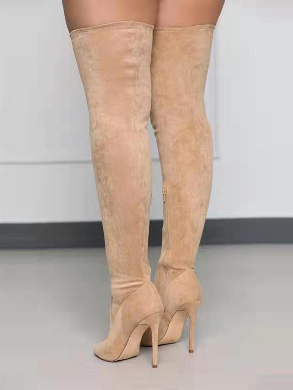 Open-Toe Side Zipper Suede Knee-High Boots