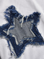 Patchwork Star Cropped Round Neck T-Shirt