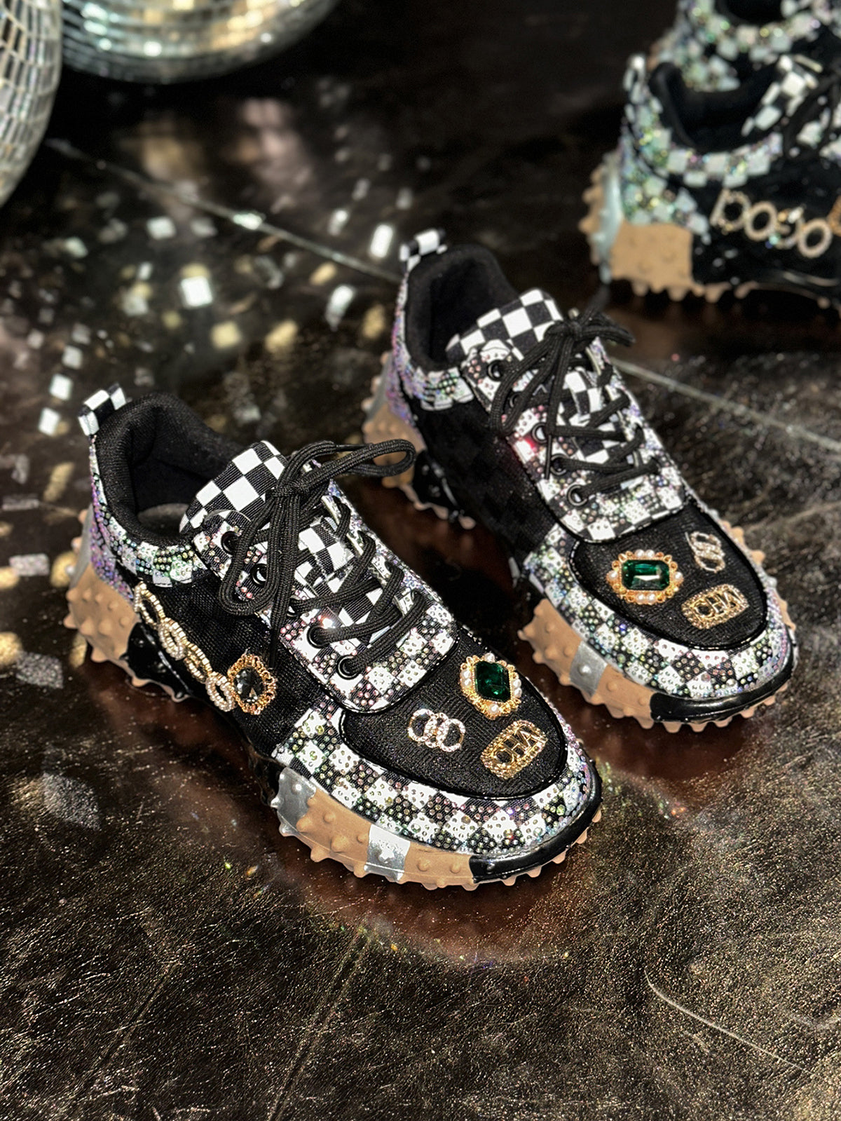 Rhinestone Mesh Chunky Sneakers
