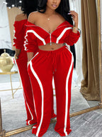 Color Block Stripe Zip Top Pants Set