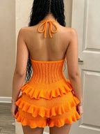 Crochet Flower Halter Backless Romper
