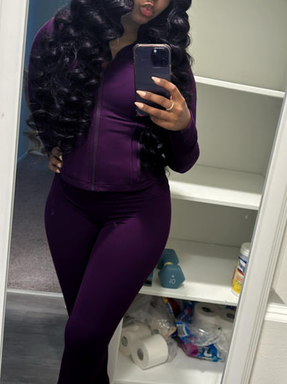 Two Pieces Sporty Fitted  Flare Pants Set