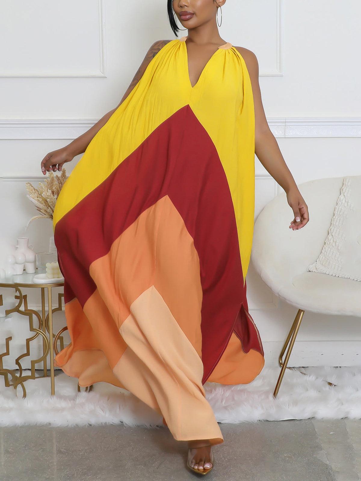 Color Block Sleeveless Maxi Dress