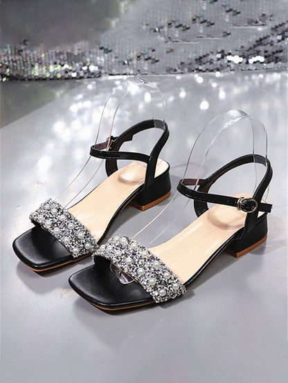 Rhinestone Pearl Strap Sandals