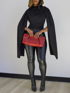 Draped Round Neck Cape Sleeve Romper