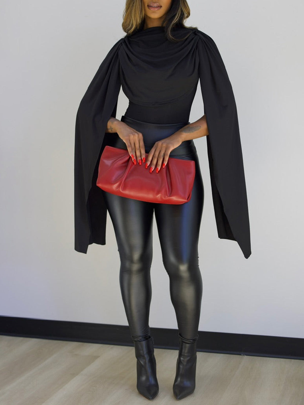 Draped Round Neck Cape Sleeve Romper