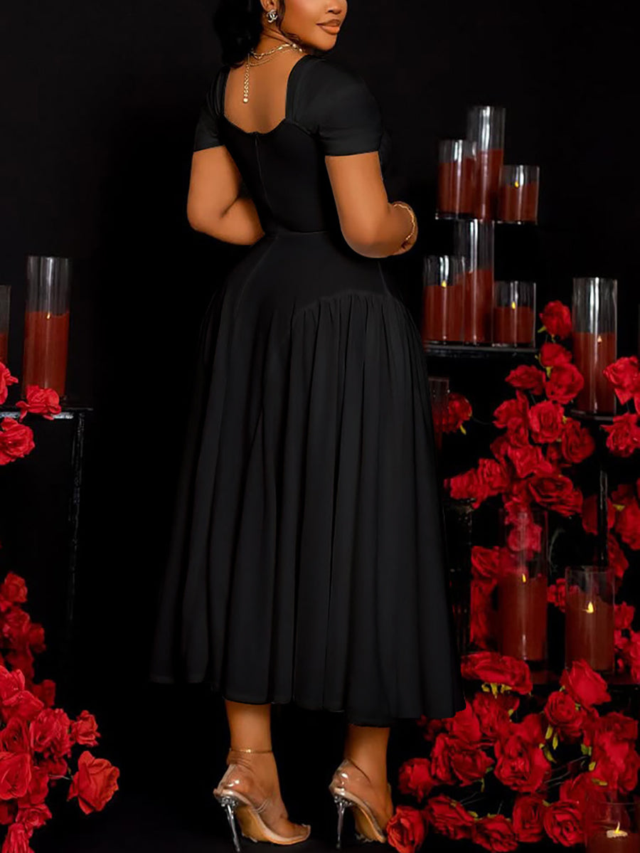 Plus Size Sweetheart Neckline Elegant Midi Dress