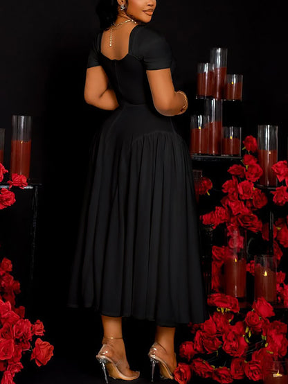 Plus Size Sweetheart Neckline Elegant Midi Dress