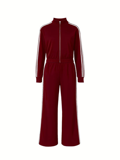 Striped Jacket Wide Leg Pants Set