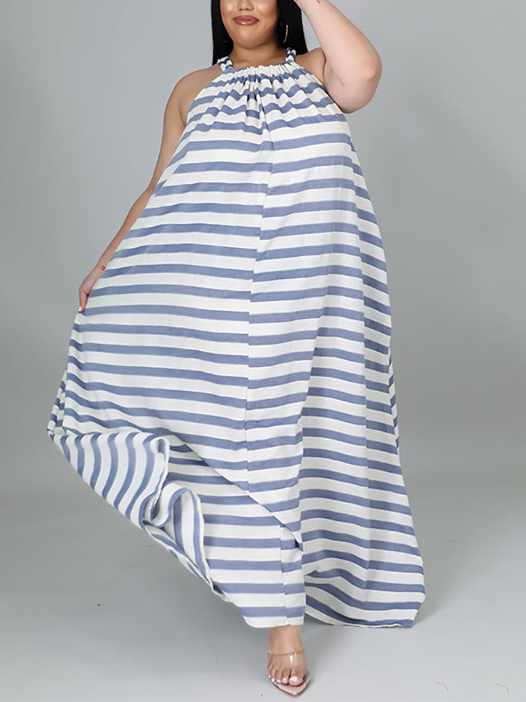 Stripe Halter Plus Size Maxi Dress