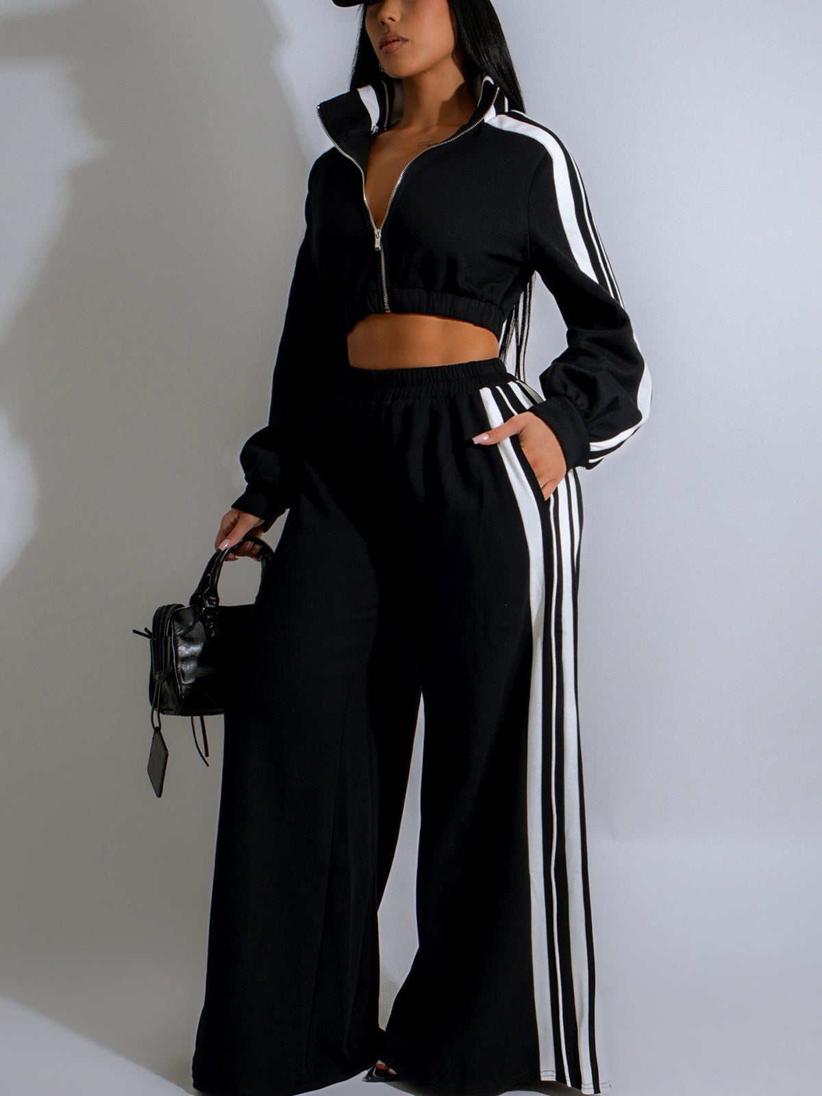 Striped Sweatshirt Wide Leg Pants Set