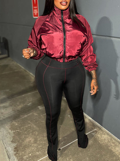 Zip-Up Cropped Jacket Leggings Set