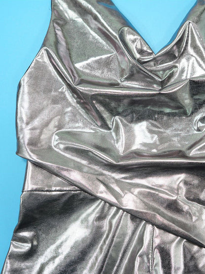 Glitter Halter Cowl Neck Backless Jumpsuit