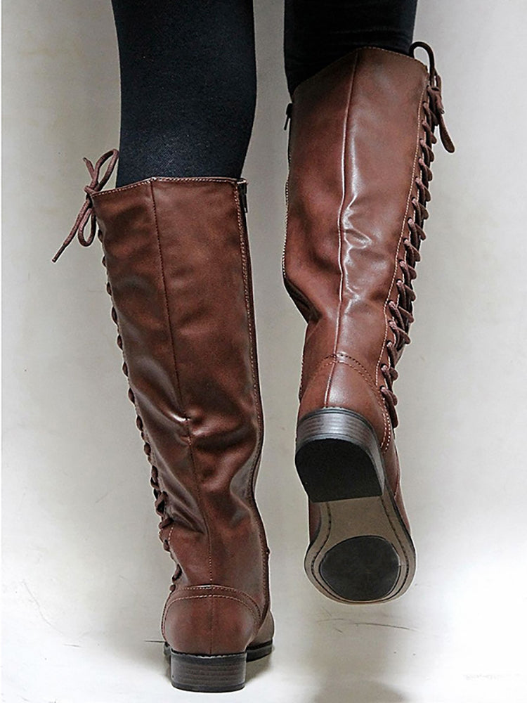 Lace-Up Zip Riding Boots