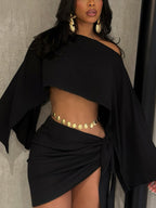 Off-Shoulder Crop Top Mini Skirt Set