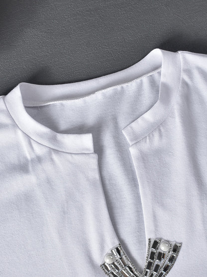 Rhinestone Split Hem Crop Top