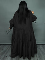 Vestidos largos con dobladillo con volantes y manga larga de talla grande
