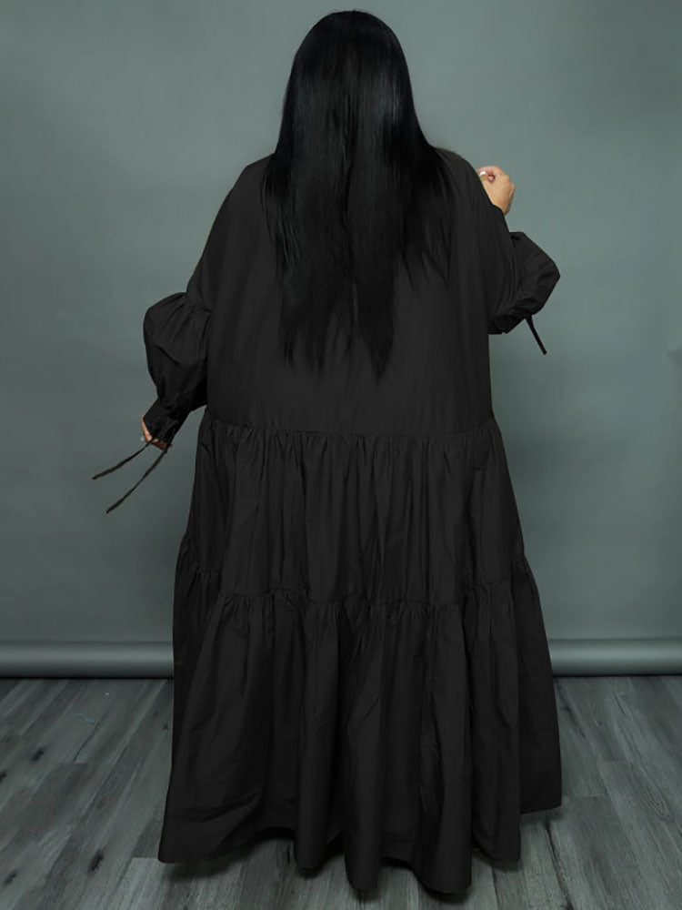 Vestidos largos con dobladillo con volantes y manga larga de talla grande