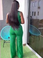 Conjunto de pantalón largo y chaleco con cuello polo de color liso