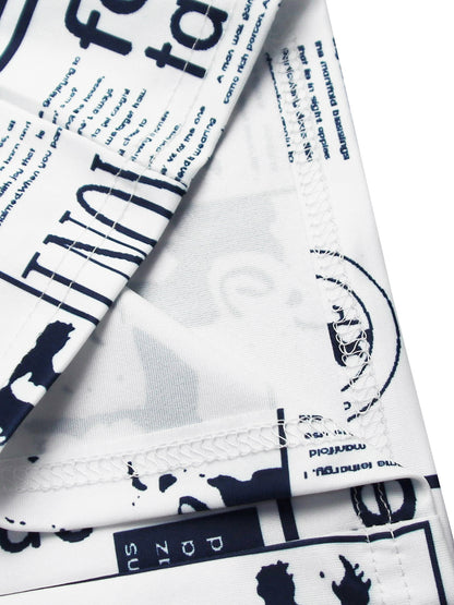 Newspaper Print Blazer Belted Pants Set