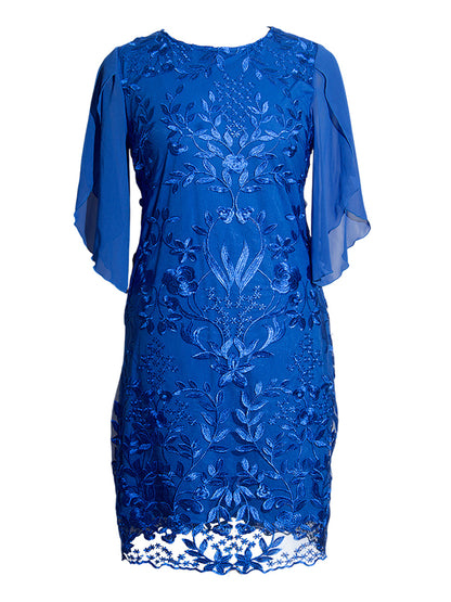 Plus Size Chiffon Floral Embroidered Midi Dress