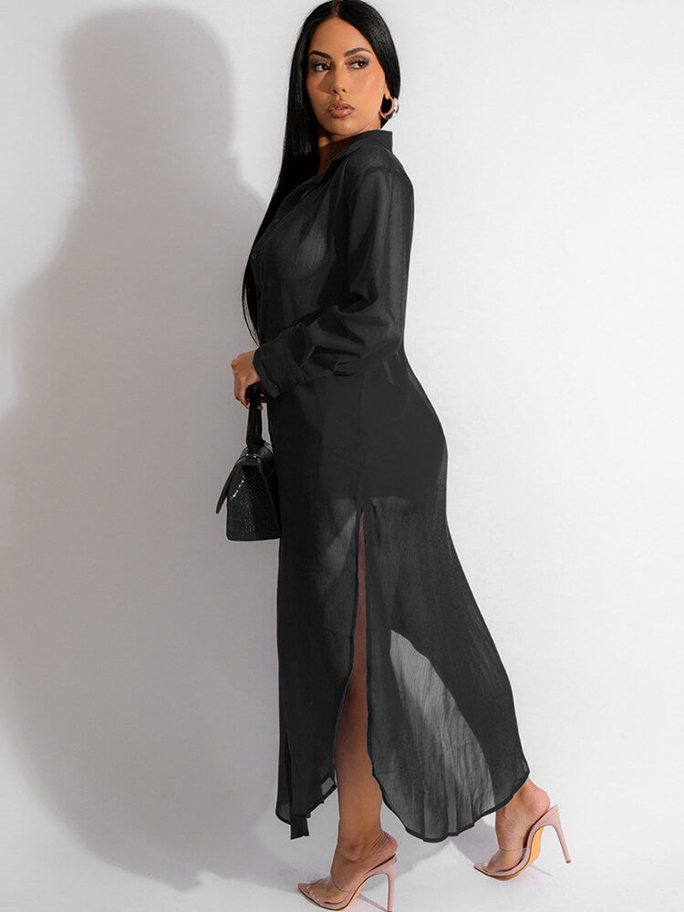 Two Piece Chiffon Long Sleeve Top Shorts