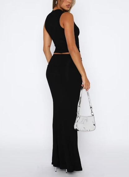 Two Piece Sleeveless Bodycon Top Ruched Skirt