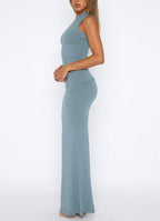 Two Piece Sleeveless Bodycon Top Ruched Skirt