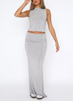 Two Piece Sleeveless Bodycon Top Ruched Skirt