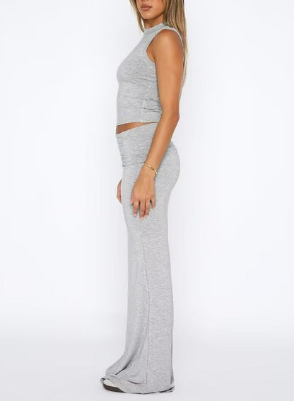 Two Piece Sleeveless Bodycon Top Ruched Skirt