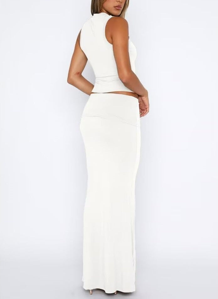 Two Piece Sleeveless Bodycon Top Ruched Skirt