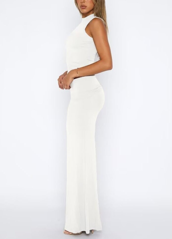 Two Piece Sleeveless Bodycon Top Ruched Skirt