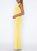 Two Piece Sleeveless Bodycon Top Ruched Skirt