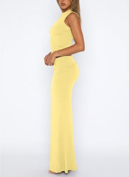 Two Piece Sleeveless Bodycon Top Ruched Skirt