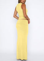 Two Piece Sleeveless Bodycon Top Ruched Skirt