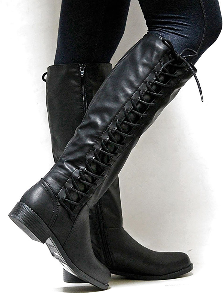Lace-Up Zip Riding Boots