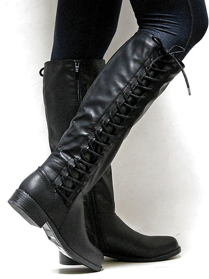 Lace-Up Zip Riding Boots